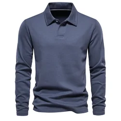 Polo à manches longues pour hommes, chemises en Y décontractées pour hommes, vêtements d'affaires monochromes, vêtements en coton pour documents, nouvelle marque, automne, hiver, 2024