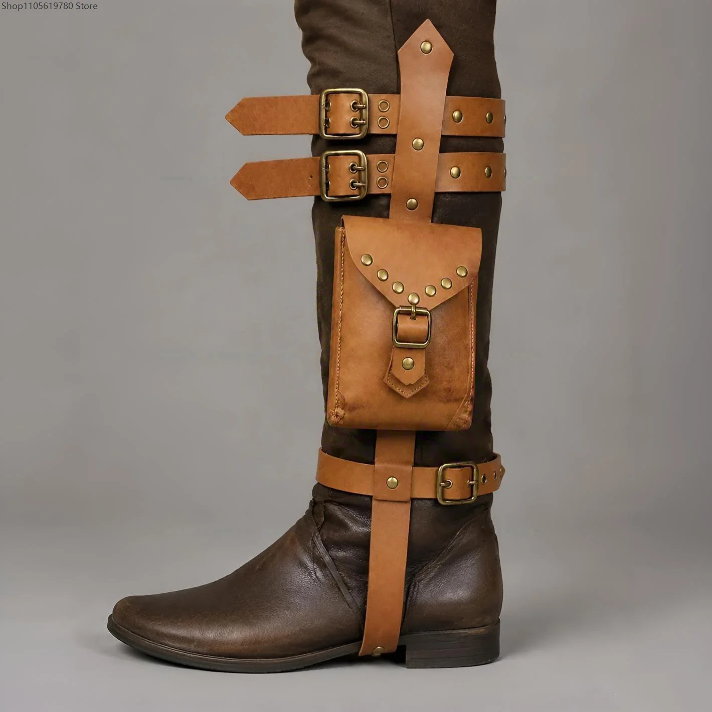 Medieval Steampunk Cosplay Accessory Leather Leg Bag Harness With Single Pouch Adjustable Metal Buckle For Carnival Party Decor