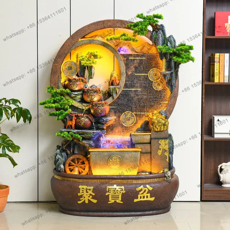 Water curtain wall, screen, alpine fountain landscape, floor-to-ceiling ornaments, fish tank cornucopia decoration