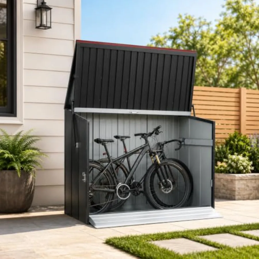 Metal Outdoor Storage Shed for Backyard Use Rustproof Galvanized Metal Frame, Gray Color, Flip Top Foldable Door with Lockable