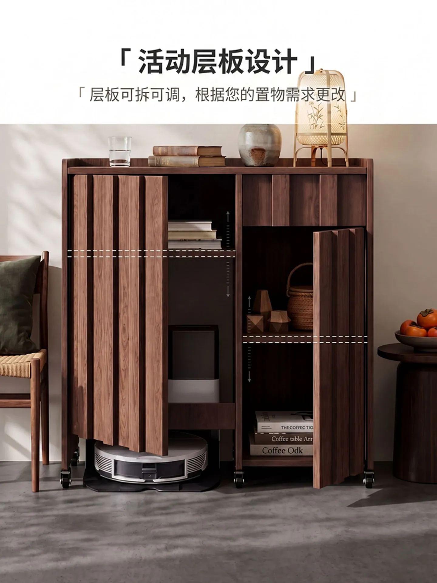 Medieval style dining side cabinet sweeping robot base station cabinet living room wall storage cabinet household storage