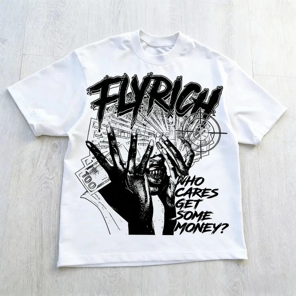 Family Matching T‑Shirt Black Retro Hip‑hop Money Hand Target Graphic Distressed Bold Letter Front Print Streetwear Sleeve Tee