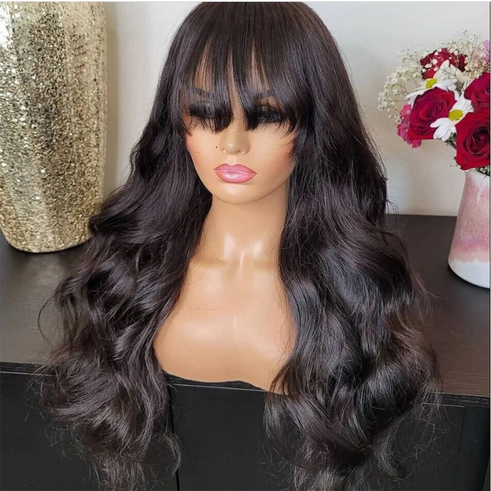 

Body Wave Human Hair Wigs With Bangs 180 Density Ginger Wig With Bangs Machine Made Fringe Wig Human Hair Natural Wigs Rebecca