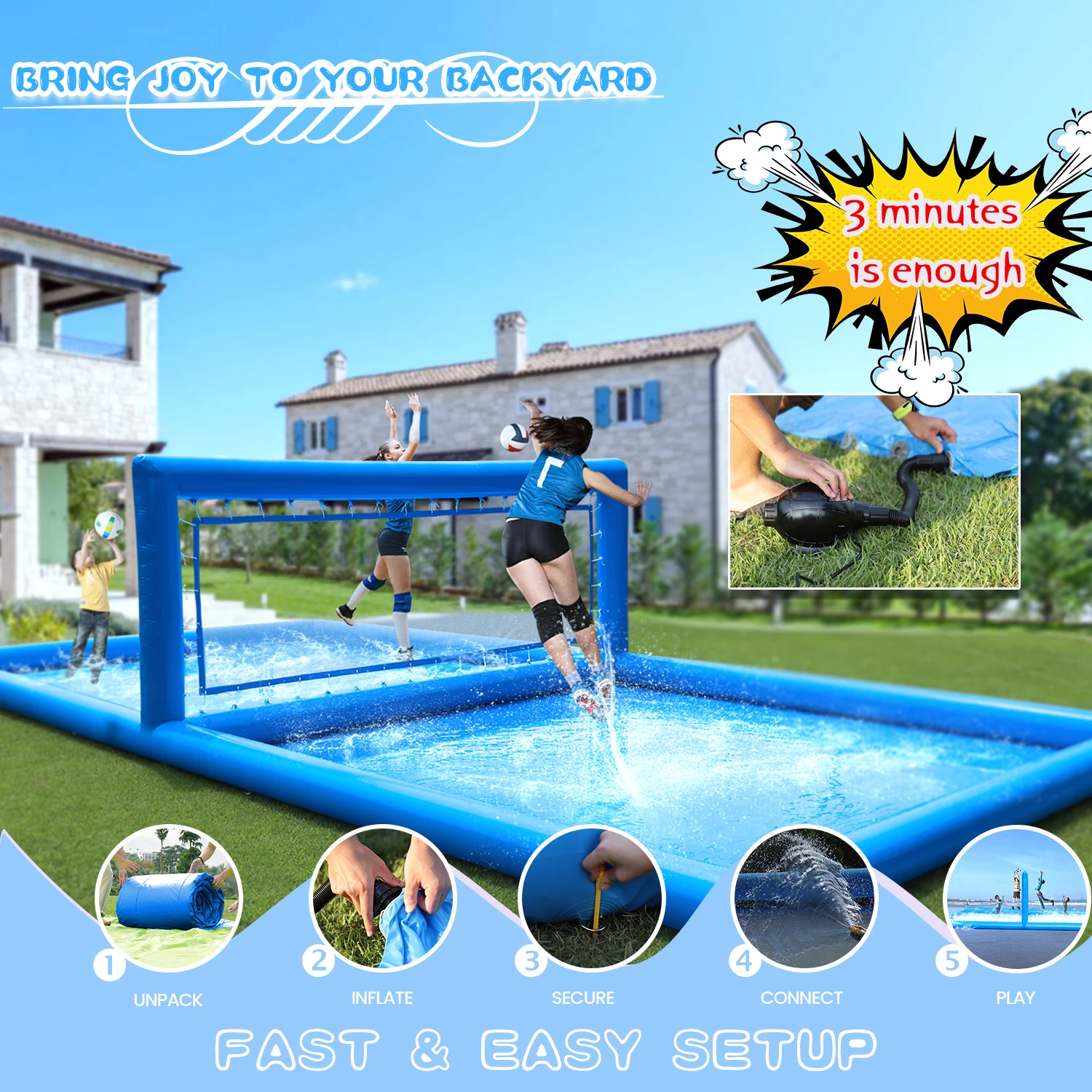 Piscina da pallavolo gonfiabile per esterni con campo da pallavolo da 33 piedi per giochi sportivi Parco giochi per bambini commerciali