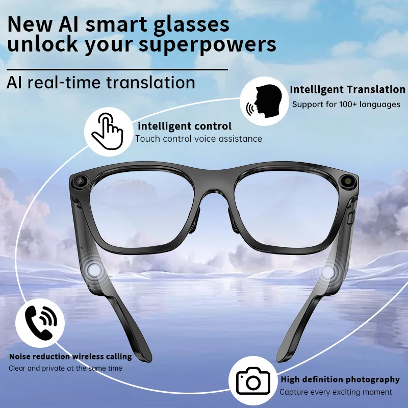 

LIGE 500 Вт HD умные очки с искусственным интеллектом, камера для записи видео, ответ на вызов, музыкальные очки, линзы для перевода искусственного интеллекта, передача Wi-Fi
