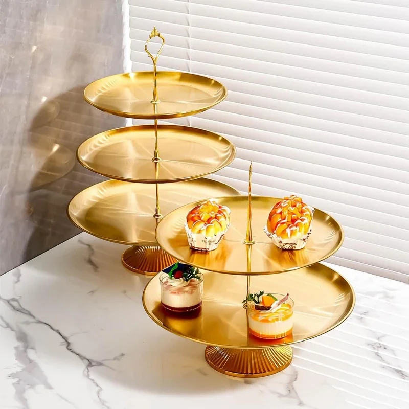 2/3 Tier Biscuit Cake Holder Stainless Steel Rack Cupcake Buffet Salad Snack Plate Wedding Birthday Fruit Plate Dessert Tray