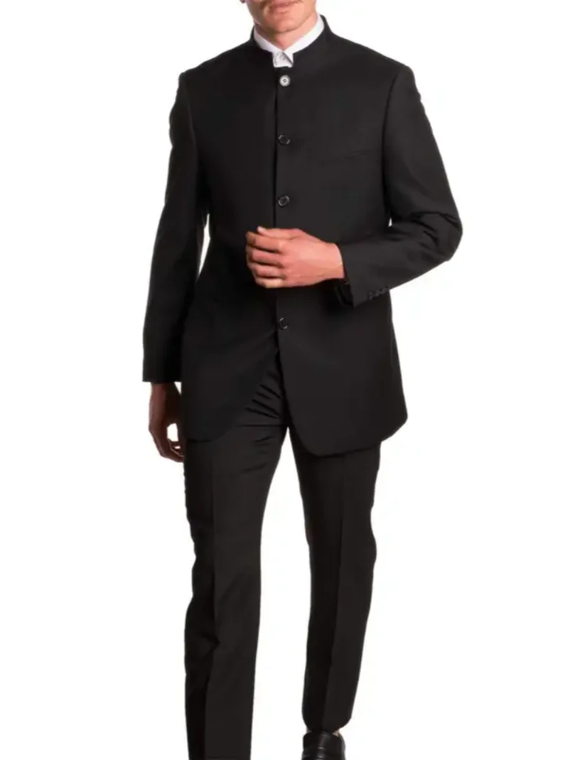 

2 Pieces Black Men's Stand Collar Wedding Suit Five Buttons Formal Jacket and Trousers Tuxedos for Party Prom