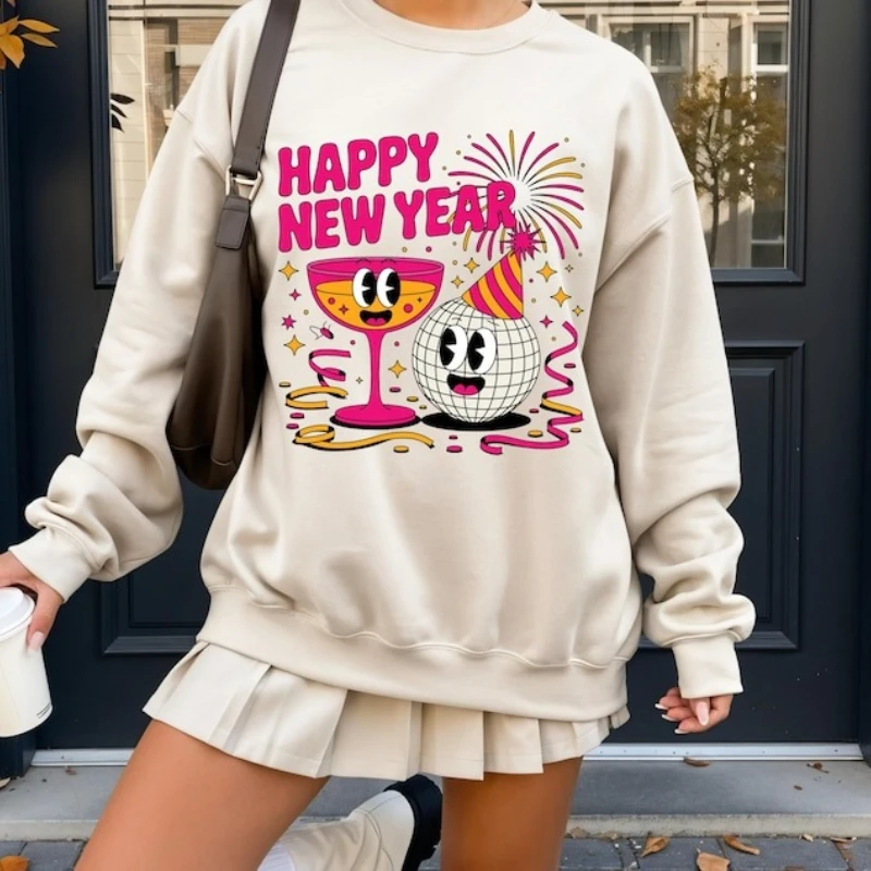 

Толстовка с диско-шармом «С Новым годом», толстовка для вечеринки, винтажная уличная модная осенне-зимняя термотолстовка с длинными рукавами