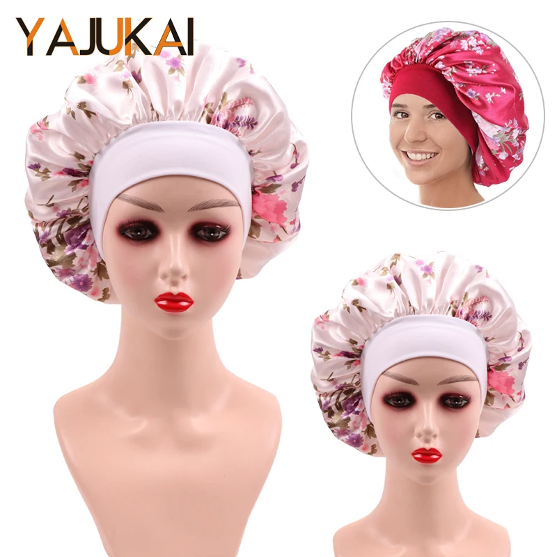 Spread Flower Hair Sleeping Bonnet For Women 1Pcs Satin Bonnet With Wide Elastic Band Night Sleep Cap Hair Styling Accessories