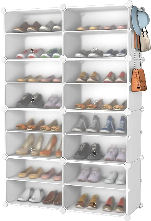 NEW 8-Tier Shoe Organizer for Closet 32-Pair Shoe Storage Cabinet White Metal