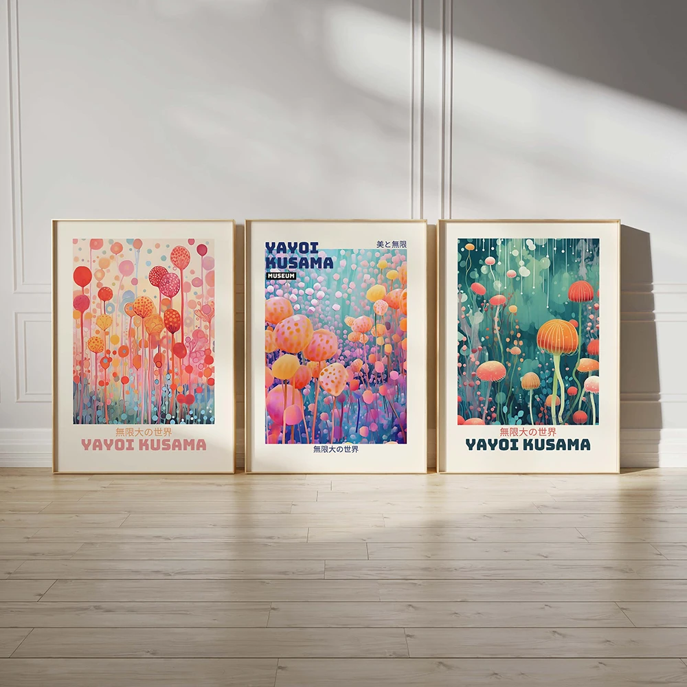 Yayoi Kusama MF ite World Affiche nordique abstraite de méduse colorée, impression d'art mural japonais moderne, peinture sur toile, décor de chambre