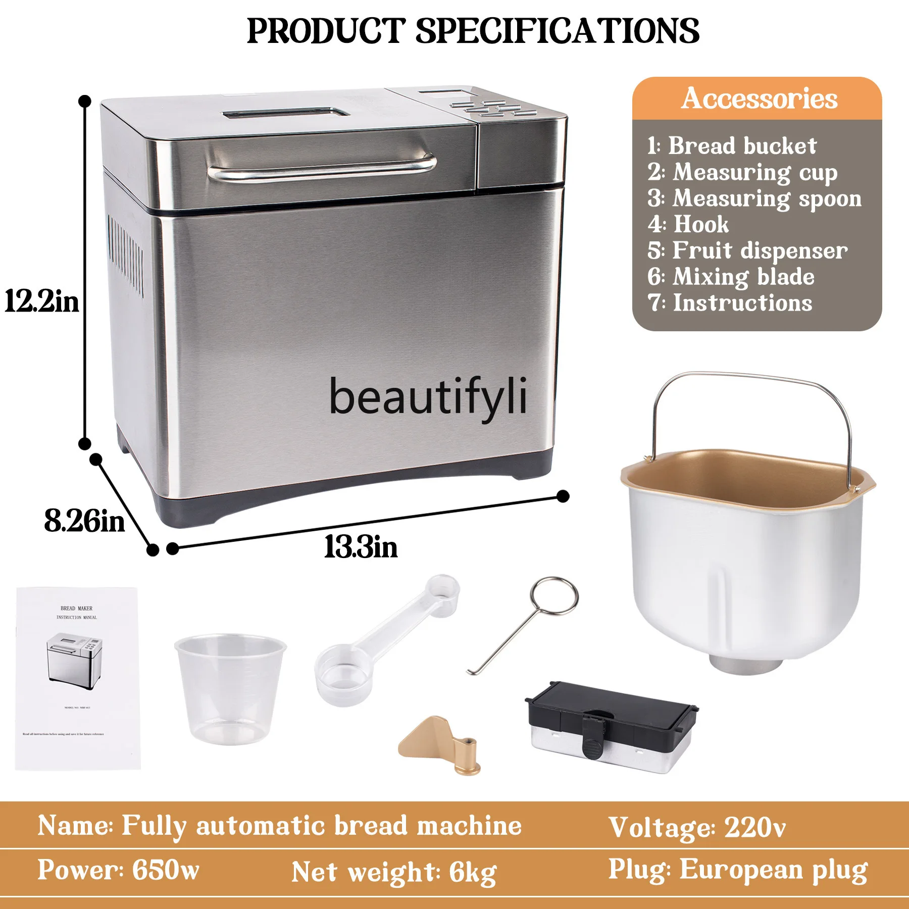 Household bread machine Automatic intelligent noodle mixing fermentation machine Multifunctional small breakfast bread machine