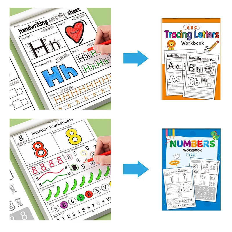 2 Books/set of 26-letter and Number Practice Books, Each with 32 Pages, Number Copybook, Letter Tracing Book