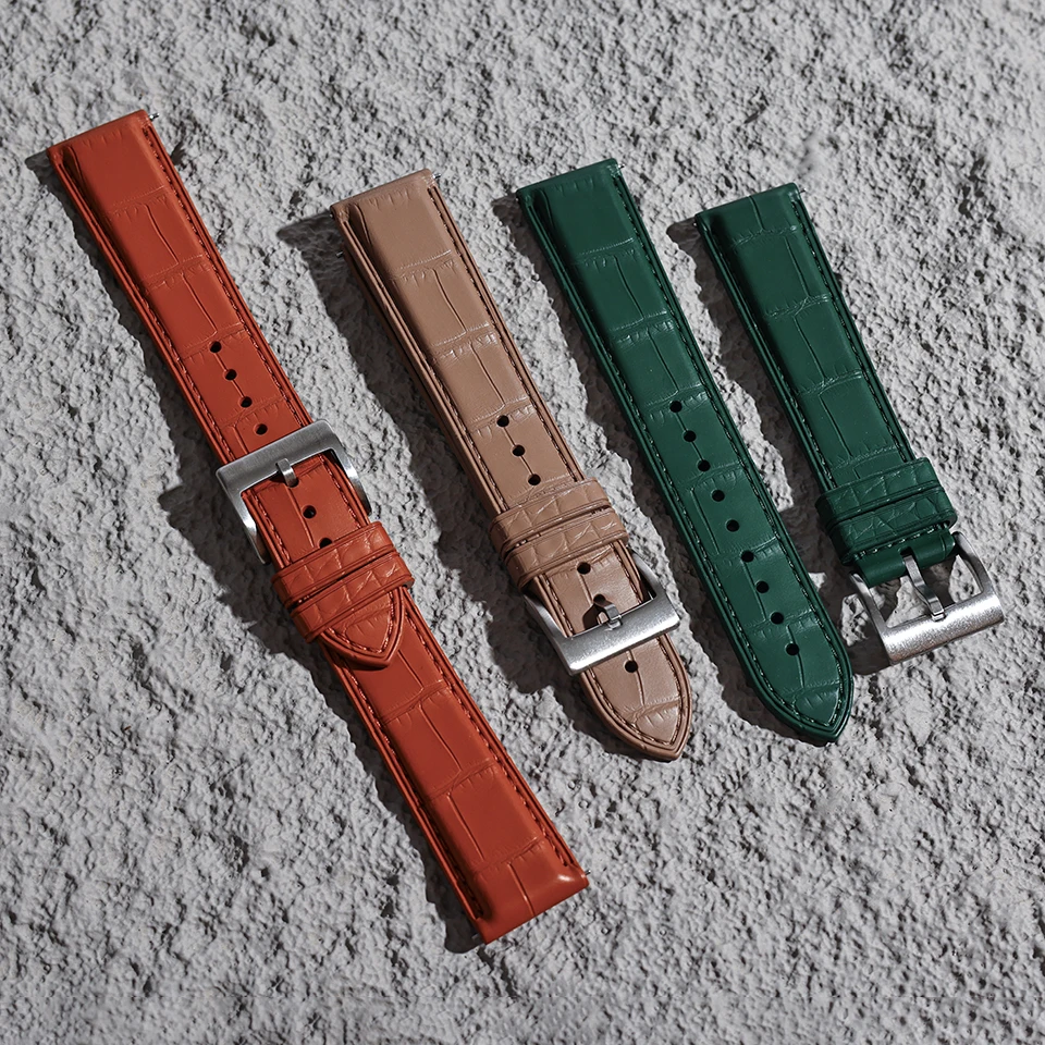 Großhandel Kunstleder-Uhrenarmbänder mit Krokodilmuster 20mm 22mm Wasserdichtes Sport-Fluorkautschuk-Uhrenarmband für Omega – Detail 2