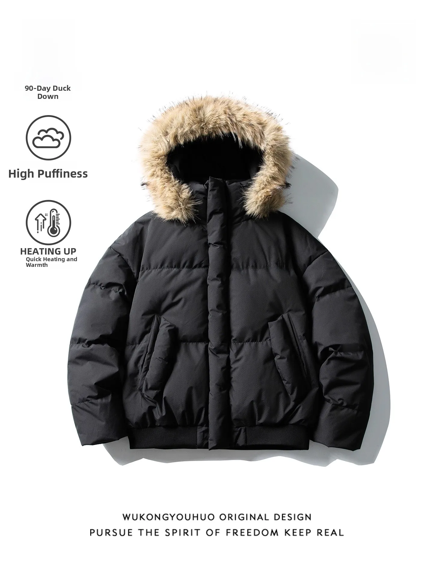 

Warmth Insulated Hooded Men's down Jaet Fur Collar Retro American Sle 90 Du down Thiened Winter Outerwear Coat