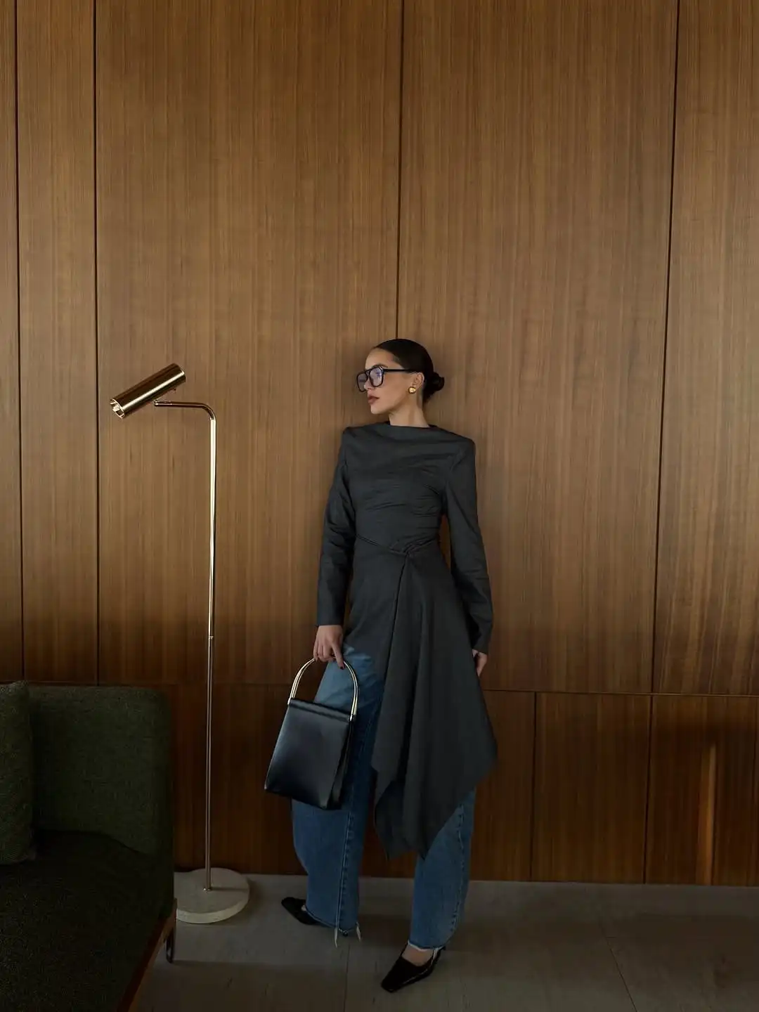 فستان قصير بحاشية غير منتظمة يوميًا فساتين قصيرة للسيدات بأكمام طويلة وخصر قصير للنساء فساتين غير رسمية للتنقل في الشارع #2