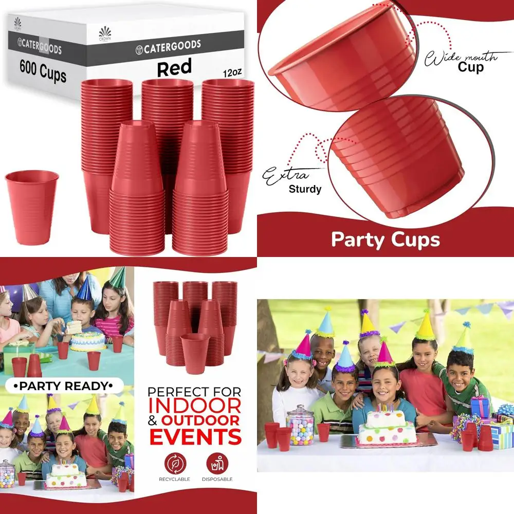 

12 Oz Red Plastic Party Cups Bulk Pack of 600, Disposable Drinkware for Large Events and Celebrations