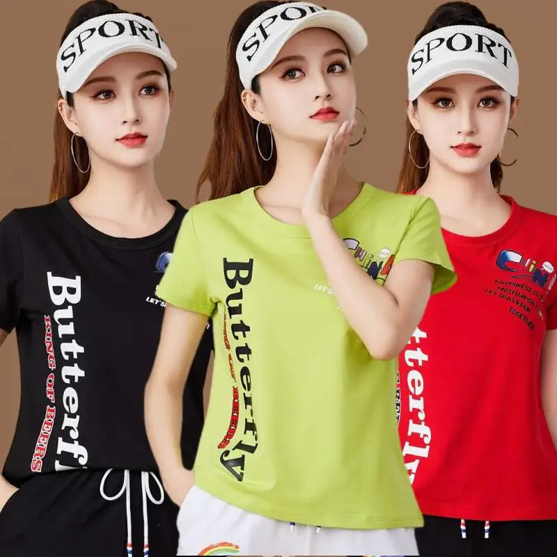 

Square Dance Letter Ne Top Faionable Fitn up Dancing Cotton ort Sve Женская повседневная спортивная одежда большого размера