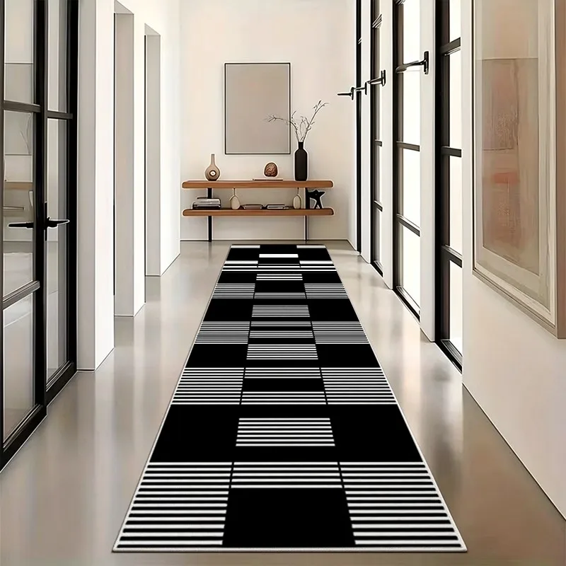 1 Piece Geometric Black and White Linear Woven Pattern Rug, Soft Comfortable, All Season, Lightweight Easy Care, Home Decor, Living Room, Bedroom, Dining Area, Autumn Winter Use