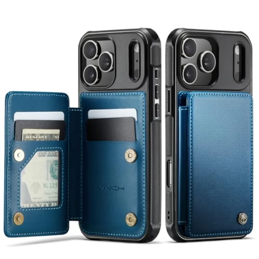 

Blue Protective Wallet Case with Card Holder and RFID Blocking for iPhone 17 Pro 6.3 Featuring Kickstand and Shockproof Design