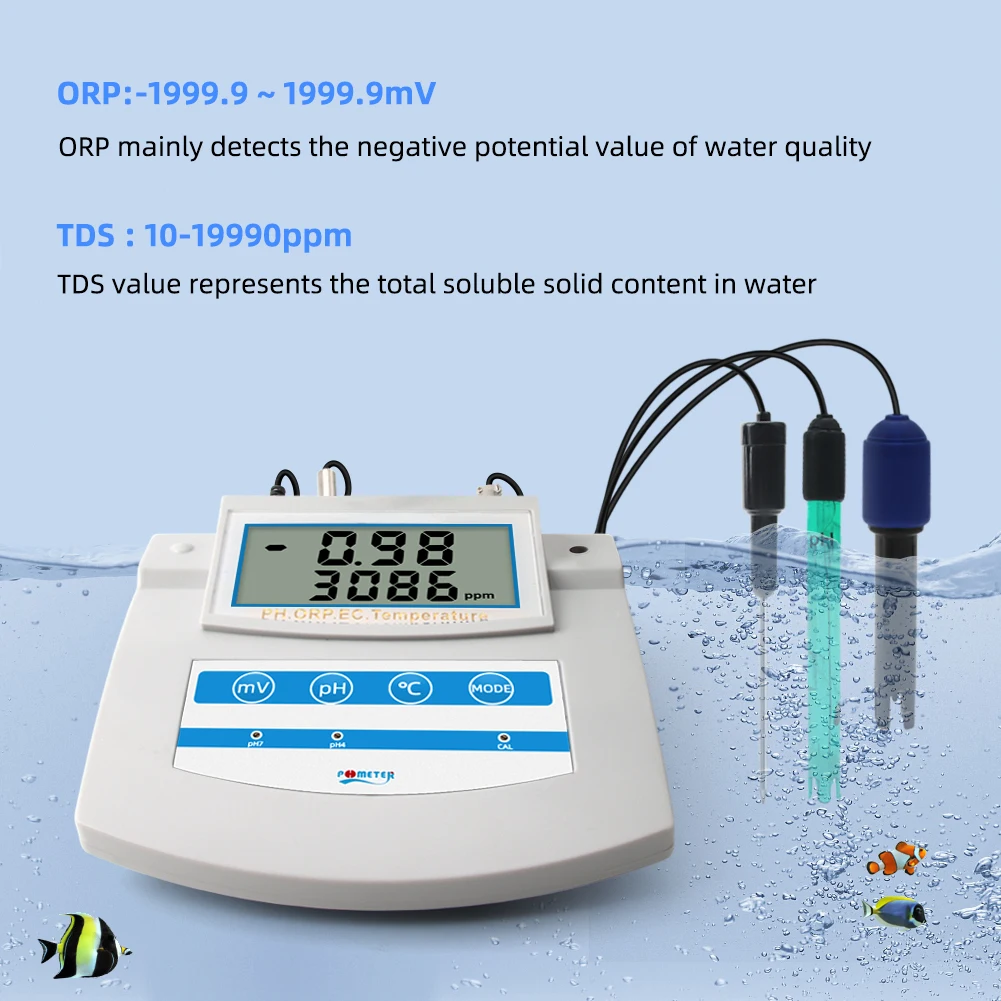 Imagem -06 - Monitor de Qualidade da Água Bancada Digital ph Orp Tds ec cf Medidor de Temperatura para Piscina Aquário Sonda de Laboratório 6in 1