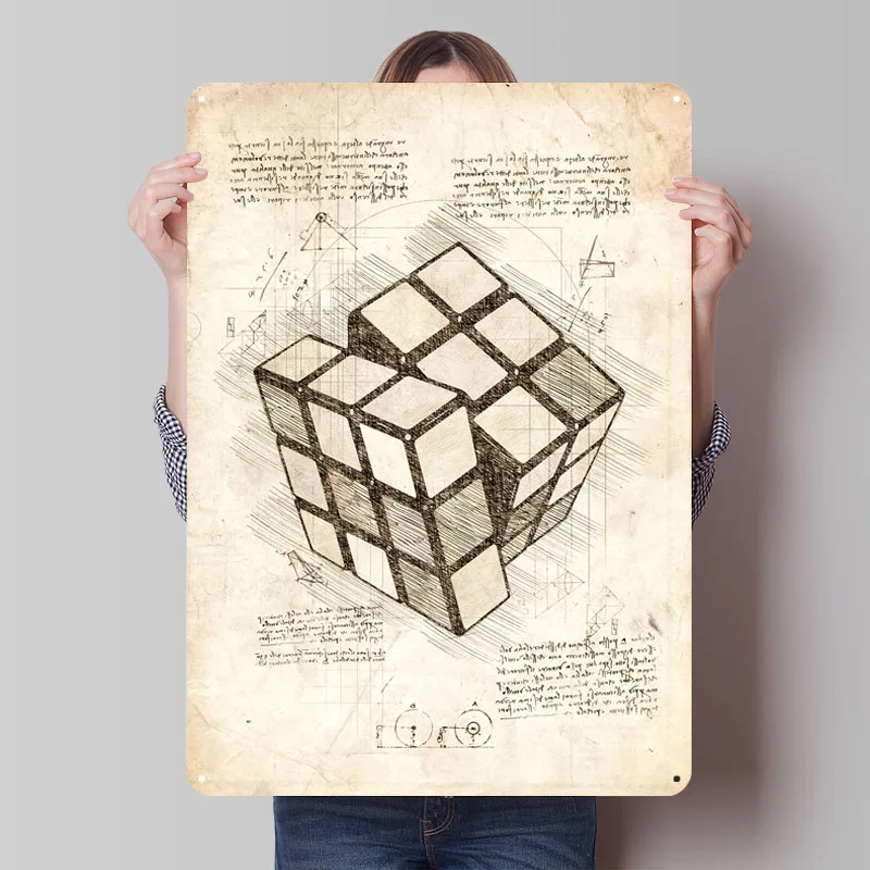 Кубик Рубики Да Винчи, металлический плакат, эстетический декор комнаты, мужские настраиваемые металлические жестяные вывески для настенного художественного украшения, предметы домашнего декора