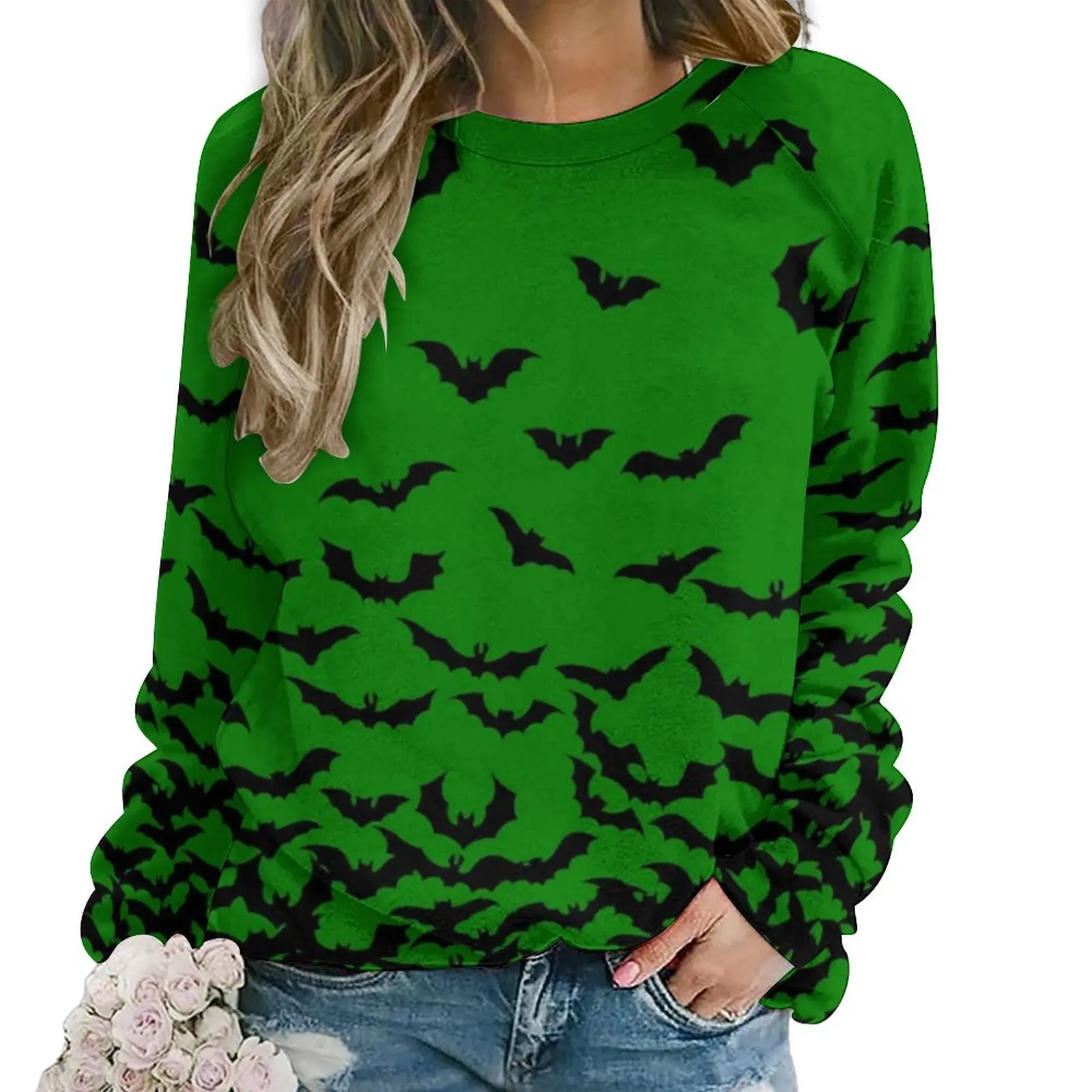 Just Bats Green Hoodies Winter Halloween Hip Hop Oversized Hoodie Woman Long Sleeve Funny Design Casual Clothes