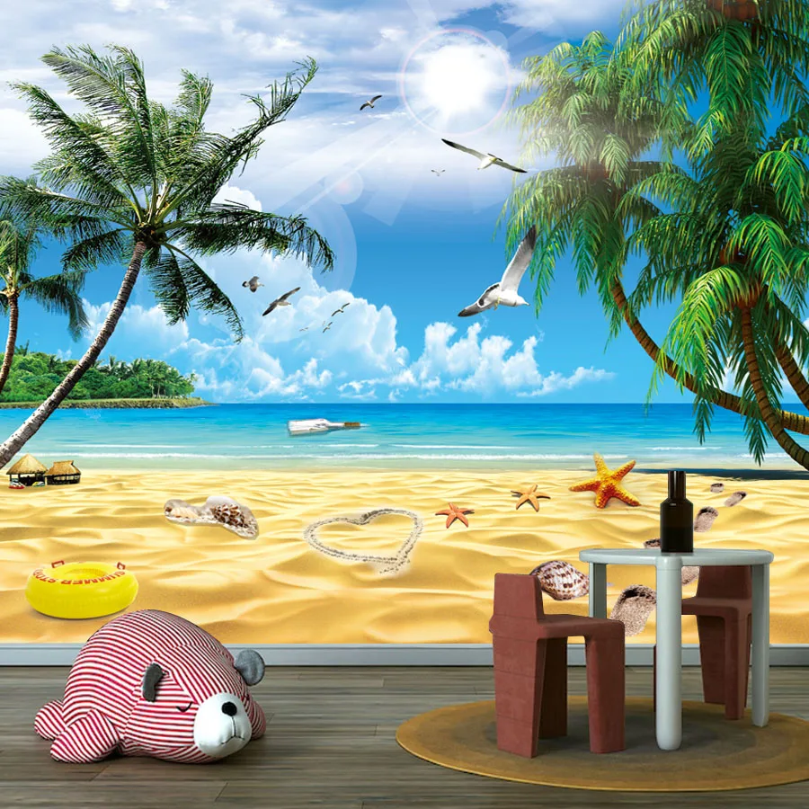 

Пользовательские современные обои Peel and Stick для украшения гостиной, домашний декор, пальма, пляж, дельфин, мебель, ремонт, фреска