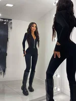 Fitness Outfit Female Casual Sporty Workout Zipper Jumpsuit Women Rompers Long Sleeve Skinny Activity Wear Overalls Tops - Image 4