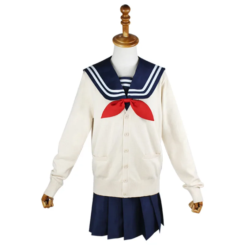 Anime My Hero Himiko Toga Cosplay Costume JK Shcool Uniform Academy Navy Blue Sailor Suit White Sweater Women Halloween Dress - view 3