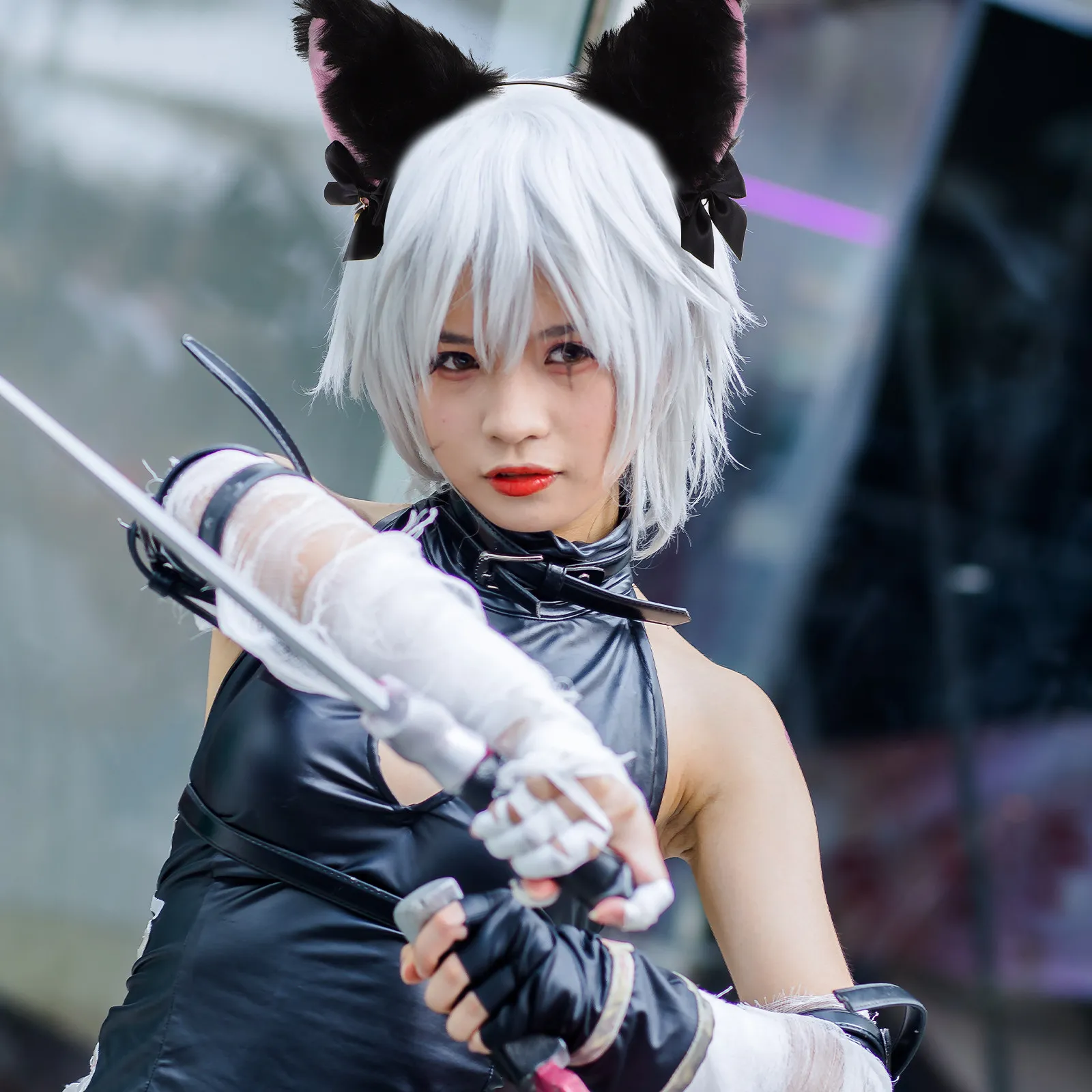 1Set Cat Ear Headband Tail Choker Set Animal Costume Accessory Party Cosplay Photo Prop Performance Supplies Animal Cosplay Prop