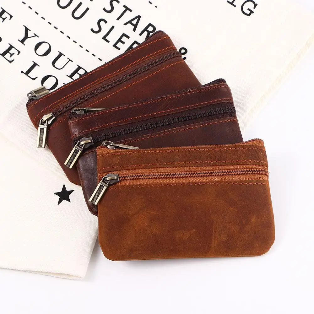 Men Mini Lady Money Bag Crazy Horse Leather Storage Bag Zero Purse Coin Purse Wallet Clutch Bag