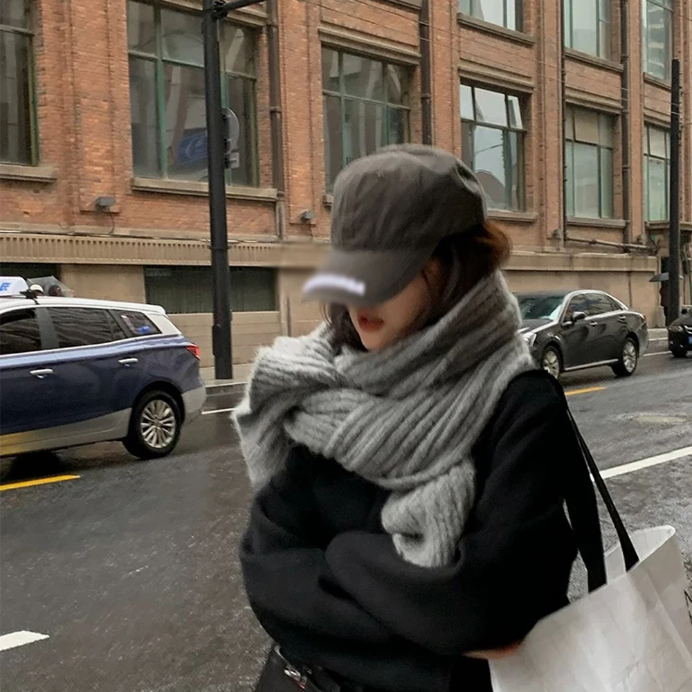 

Knitted Scarf Versatile Solid Color Scarf Cashmere Scarves Elegant Wool Blend Shawl For Travel Outdoor Activities Cold Weather