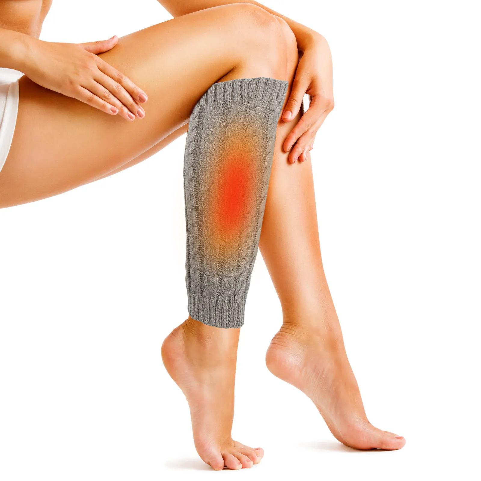 

Электрические USB-грелки для ног: бежевые вязаные термогрелки для икр и коленей, зимние, для велоспорта