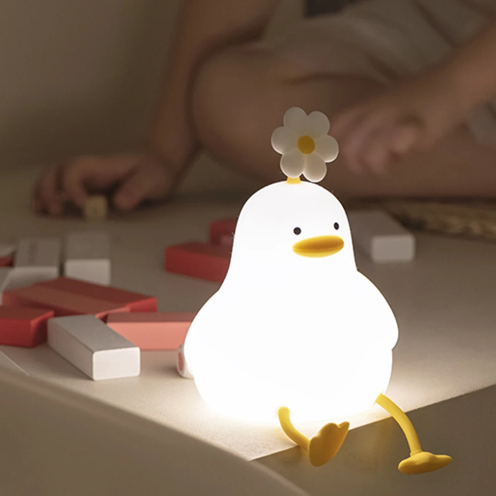 E2 Silicone Duck Night Light Dimmable Nursery Sleeping Lamp USB Rechargeable Timing Bedside Touch Lamp for Kids Room Home Decor