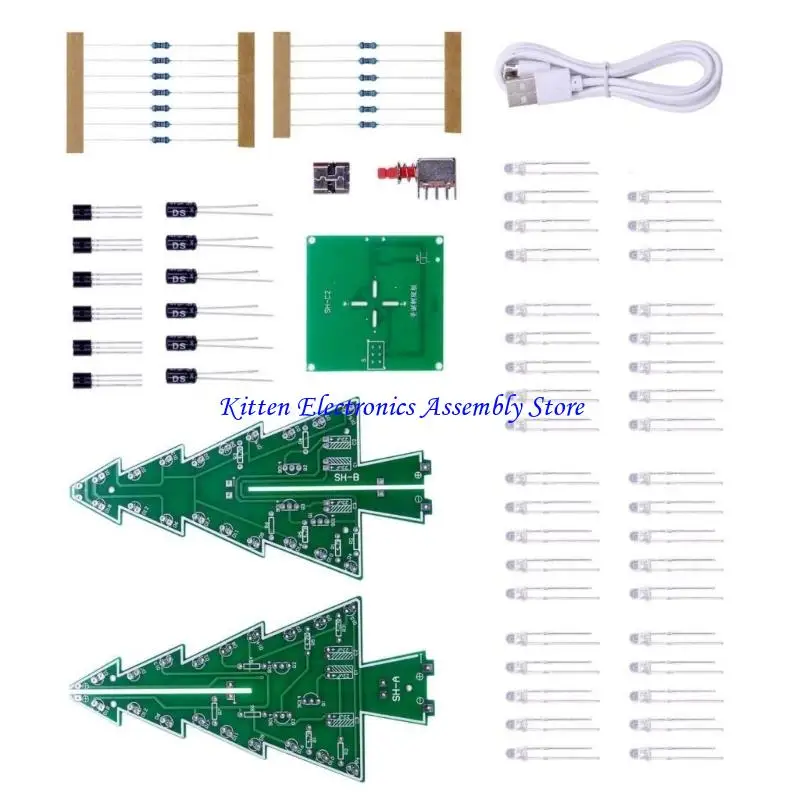 96GD DIY for 7 Color Christmas Tree Circuit Project Includes Resistors Wires LEDs Light Educational Assembly
