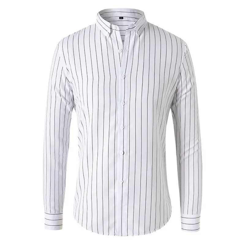 2024 Korean Long Sleeve Striped Shirt Men Clothing Simple Slim Business Casual Blouse Homme Men Shirts Sweatwear