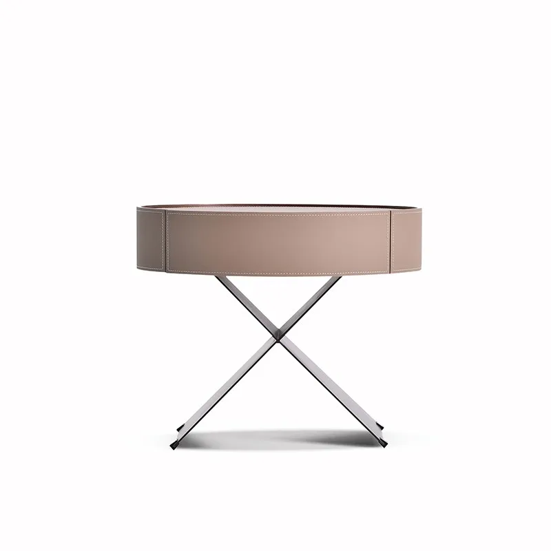 Round Microfiber Leather Nightstand Metal Leg Bedside Table with Drawer Modern Bedroom Storage Unit Bedside Table