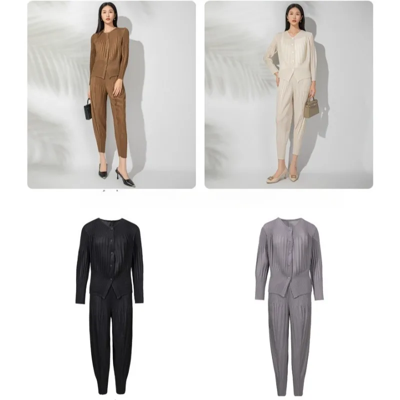 

Miyake Pleated 2025 New Spring and Fall Suit Women's Senior Sense of Large Size Pleated Jacket Harlan Pants Two-piece Set Pleat