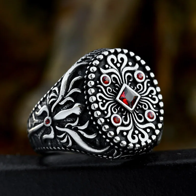 BEIER Antiqued Northern Europe Viking 316L Stainless Steel Setting stones Ring Gothic Pattern Jewelry  Factory price