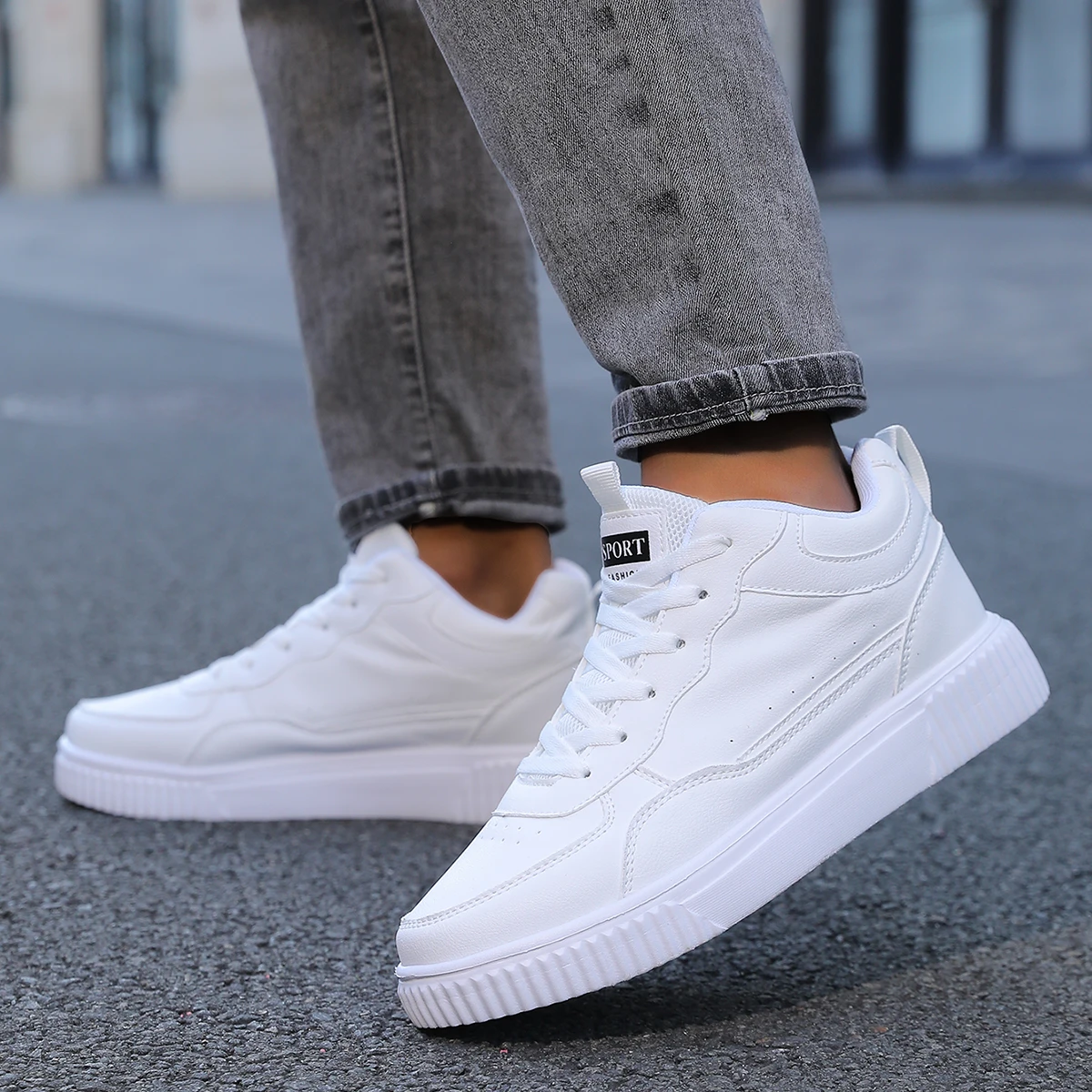 Men's Classic White High-Top Sneakers Spring and Summer Trendy Men's Student White Casual Shoes Fashionable Versatile Small Casu