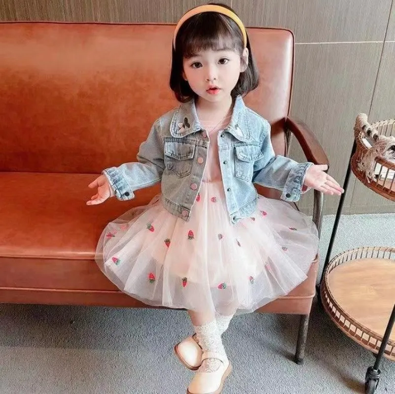 Kids Girl Clothes Outfits Set Sort Denim Jacket + Princess Tutu Dress Suit For Children Girl Baby Birthday Spring and Autumn Set