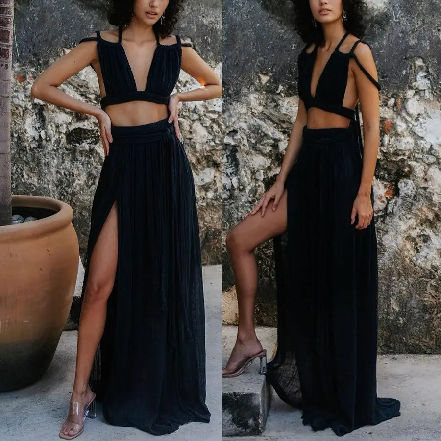 

Summer Spring Loose Holiday Two-Piece Set with Slit Skirt Casual Sle Faion Set Women's Clothing No Brand Registered Trade...