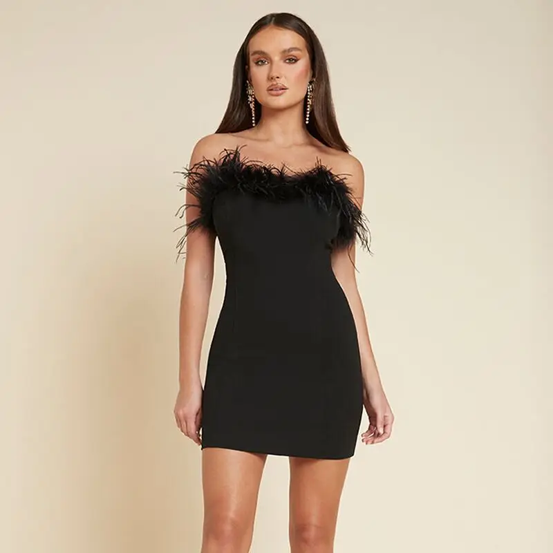 

2026 New Model Fashionable V-neck Hairy Edge Backless Party Hip Skirt Women Vestido Plus Size 9XL 8XL 7XL 6XL XXXXXL
