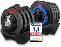 Adjustable dumbbells, 1.5 to 18 kg, 12 weight levels, set with weight plates, versatile and compact design.