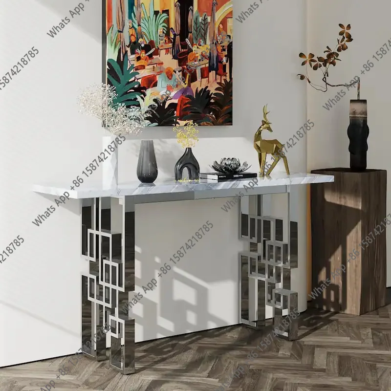 Light luxury marble entrance table Stainless steel modern simple entrance hall aisle end view table Club entrance table