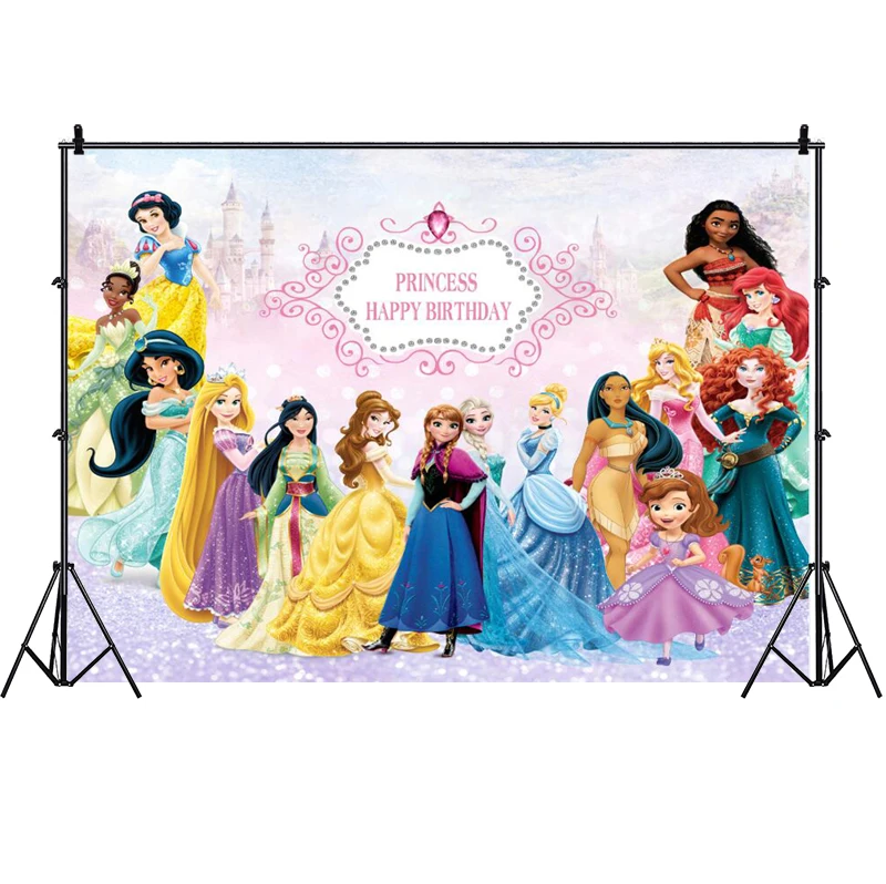 Disney Princess Frozen Jasmine  Backdrop Girls Snow White Happy Birthday Party Photograph Background Photo Banner Decoration