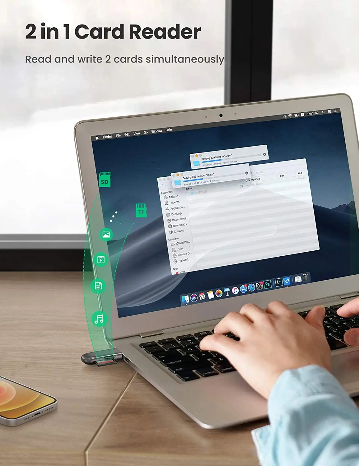 เครื่องอ่านการ์ด UGREEN SD USB 3.0 สำหรับการ์ด SD และ TF แบบ 2 in 1
