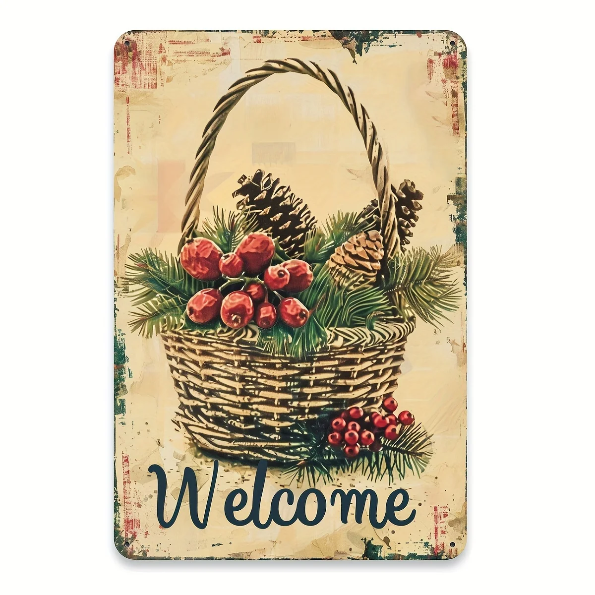 Welcome Christmas Basket Farmhouse Wall Art 8x12in Yard Garden Outdoor Decor