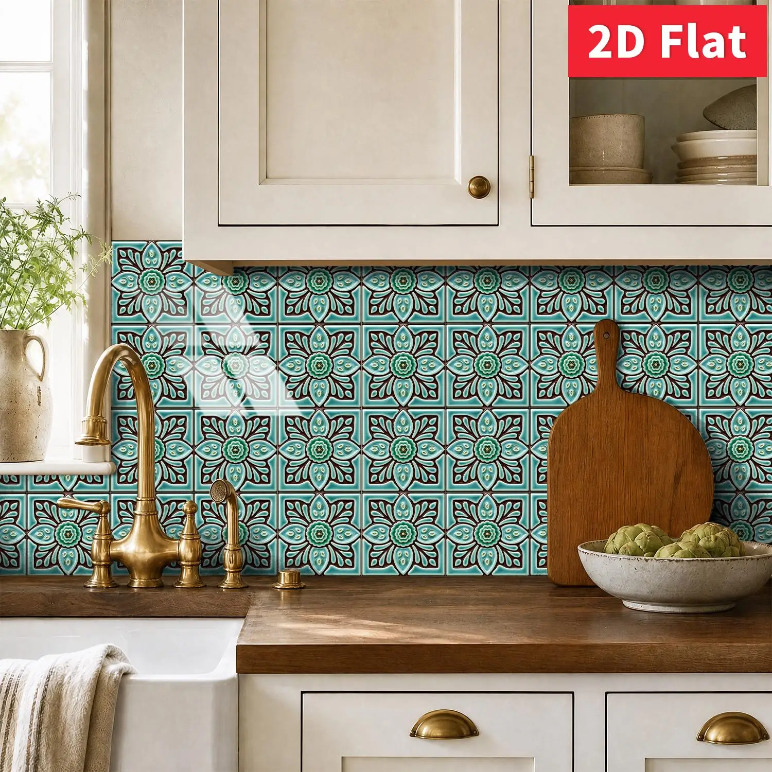 6 Inch Vintage Flower Tile Stickers 8/16/32/64‑Pack Removable Wall Decals for Kitchen Backsplash Bathroom Decoration